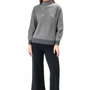 NEW CASHMERE CLOUDS rib two-tone cashmere mock sweater in charcoal/ivory